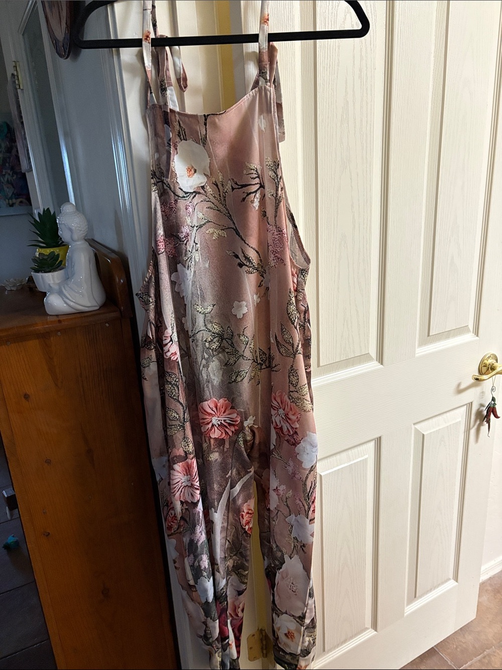 Amazon Pink Floral Satin Romper with Tie Straps